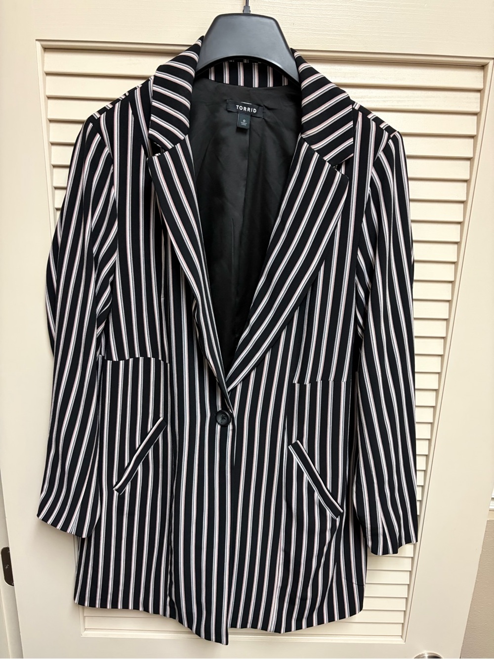 Torrid Womens 0 Longline Blazer Black Pink White Stripe One Button Career Office